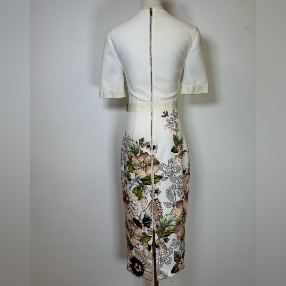 Ted Baker Layli Gem Gardens Ivory Short Sleeve Midi Dress Ted Baker 1/US Small - Picture 11 of 16